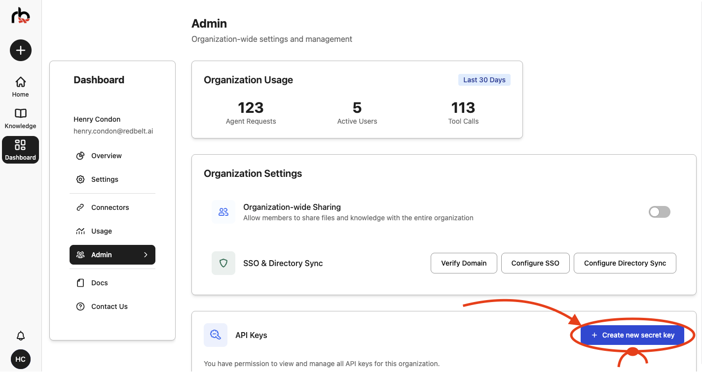 Create Secret Key Button